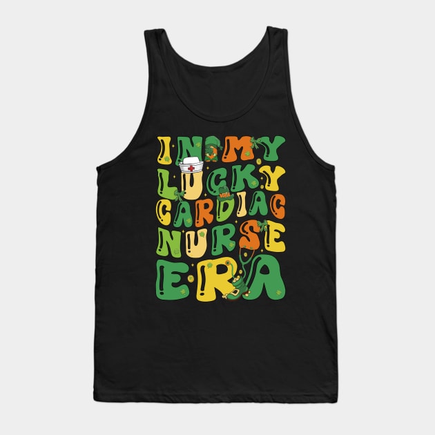 In My Lucky Cardiac Nurse Era Saint Patrick Day Retro Groovy Tank Top by JUST PINK